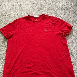 Lacoste Men's Bright Red Crew Neck Tee with Embroidered Logo